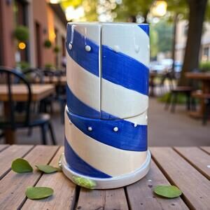 Nautical Theme Stacked Salt & Pepper Shakers Sugar Bowl Ceramic 5.5"H